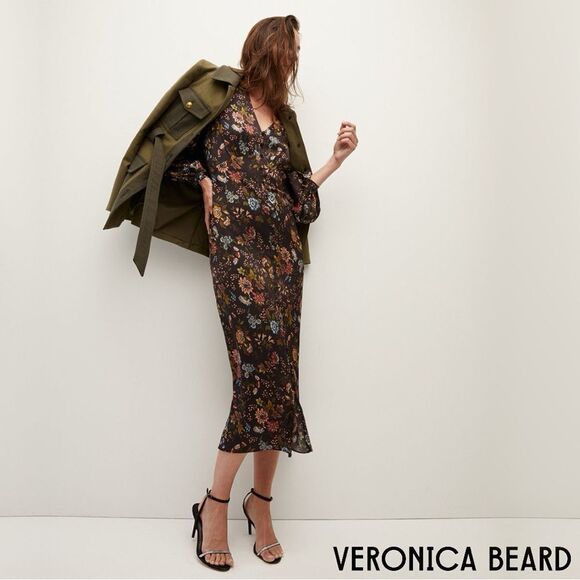Veronica Beard **NWT** Terina Floral Stretch Silk Black Floral Multi Dress - Picture 4 of 11